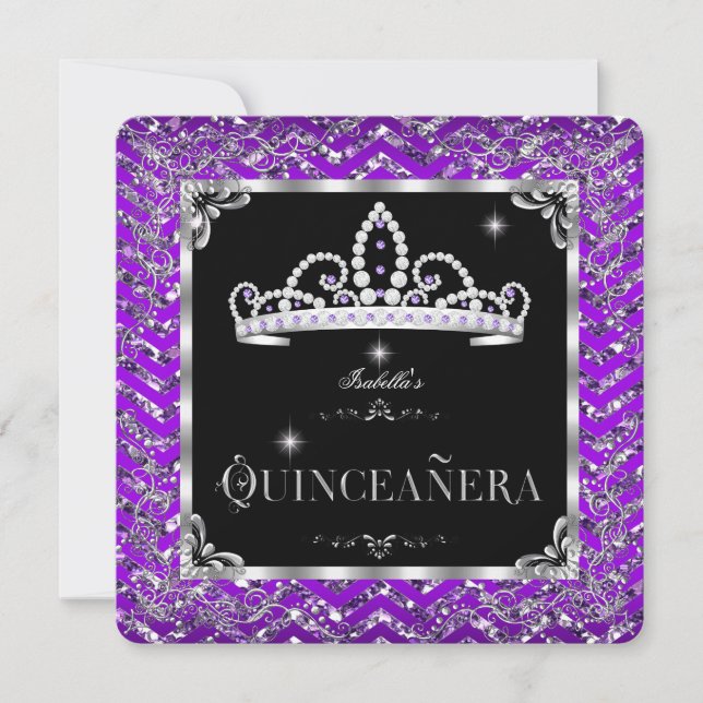 Convites Quinceanera Puro Prata Negra Diamante Tiara (Frente)