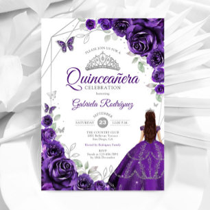 Convites Quinceanera Puro Silver Vestido Floral