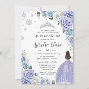 Convites Quinceañera Purple Blue Floral Inverno