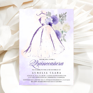 Convites Quinceañera Purple Floral 15 Aniversário