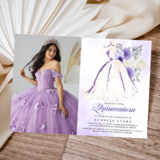 Convites Quinceañera Purple Floral 15 Aniversário