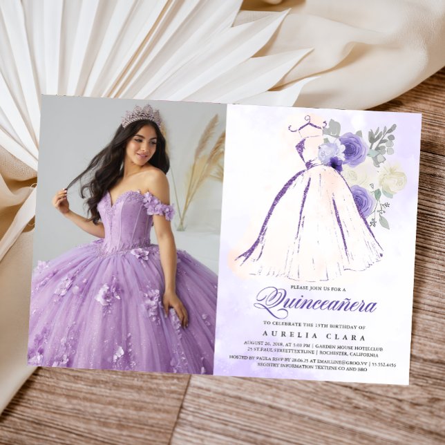 Convites Quinceañera Purple Floral 15 Aniversário (Criador carregado)