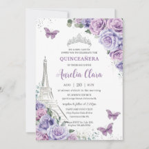 Quinceañera Purple Floral Paris Eiffel Borboletas