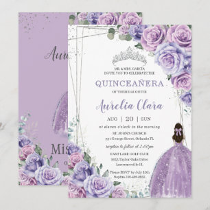 Convites Quinceañera Purple Floral Princesa Silver Anivers
