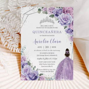 Convites Quinceañera Purple Floral Princesa Silver Anivers