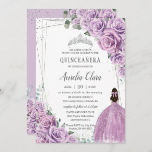 Convites Quinceañera Purple Floral Princesa Silver Aniversá