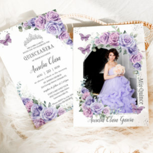 Convites Quinceañera Purple Floral Rosas Borboletas Foto