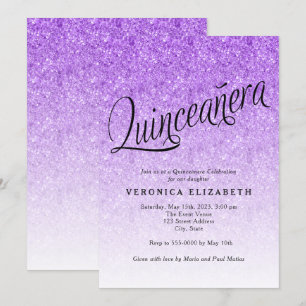 Convites Quinceanera Purple Glitter Aniversário