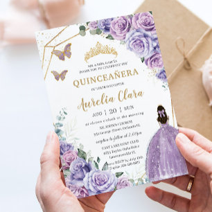 Convites Quinceañera Purple Lavanda Lilac Floral Princesa
