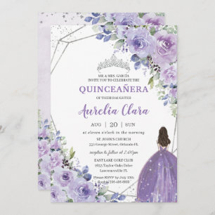Convites Quinceañera Purple Lavanda Prata Floral Princesa