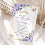 Convites Quinceañera Purple Lilac Borboletas Florais Tiara<br><div class="desc">Personalize este adorável convite da quinceañera com uma redação simples e rápida,  basta pressionar o botão personalizá-lo para reorganizar e formatar o estilo e a colocação do texto. Itens correspondentes disponíveis no repositório! c) O Feliz Cat Studio</div>