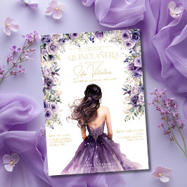 Convites Quinceañera Purple Lilac Floral Dourada Princesa