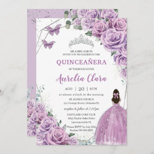 Convites Quinceañera Purple Lilac Floral Princesa Aniversár