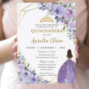 Convites Quinceañera Purple Lilac Floral Princesa Espanhola