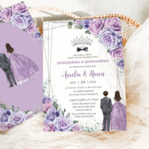 Convites Quinceañera Purple Lilac Gêmeas Florais Garota