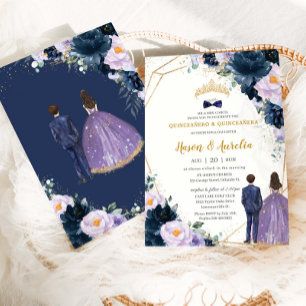 Convites Quinceañera Purple Lilac Marinho Azul Gêmeas Flora