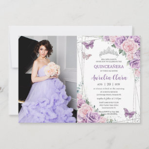 Convites Quinceañera Purple Lilac Pink Borboletas Florais