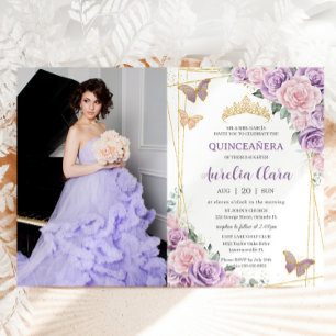 Convites Quinceañera Purple Lilac Pink Borboletas Florais