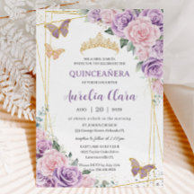 Quinceañera Purple Lilac Pink Borboletas Florais