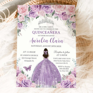 Convites Quinceañera Purple Lilac Rosa Pálido Princesa Flor