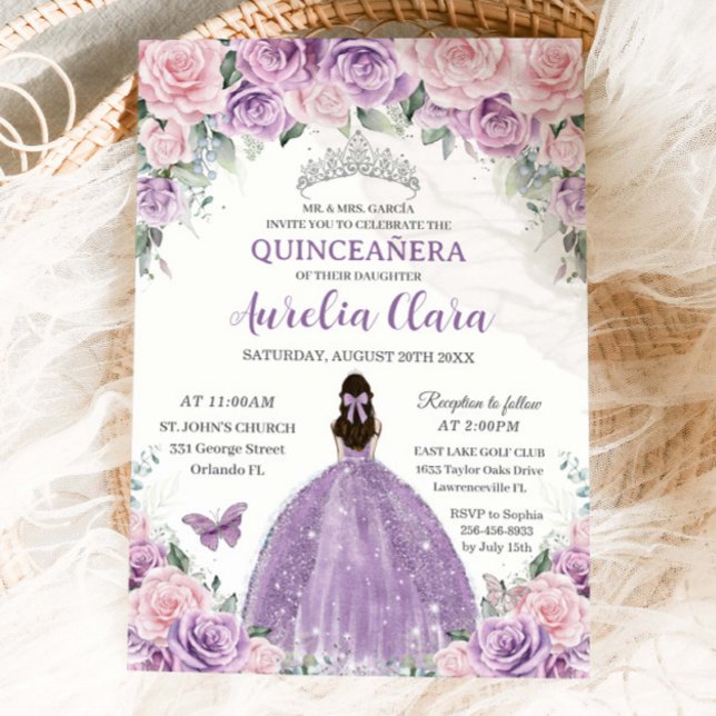 Convites Quinceañera Purple Lilac Rosa Pálido Princesa Flor (Criador carregado)
