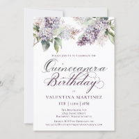 Quinceanera Purple Primavera Lilac Flower Invit