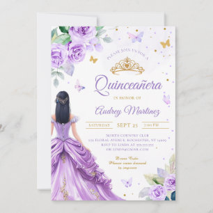 Convites Quinceanera Purple Rosa Butterfly Princess