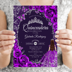 Convites Quinceanera Purple Silver