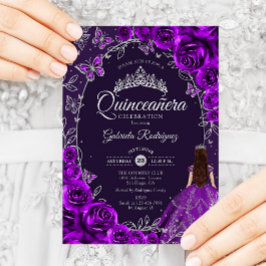 Convites Quinceanera Purple Silver