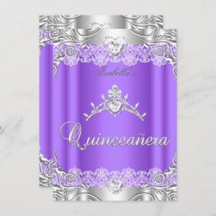 Convites Quinceanera Purple Silver Diamond Tiara 15