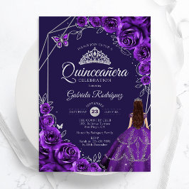 Convites Quinceanera Purple Silver Dress Floral