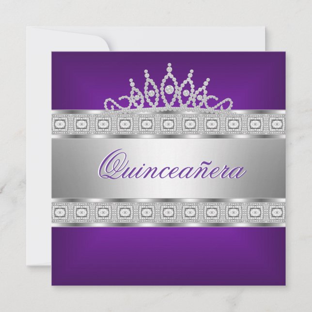 Convites Quinceanera Purple Silver Jewel 15 Birthday (Frente)