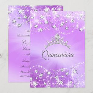 Convites Quinceanera Purple Silver Sparkle Tiara Stars