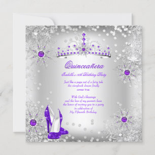 Convites Quinceanera Purple Silver Winter Wonderland