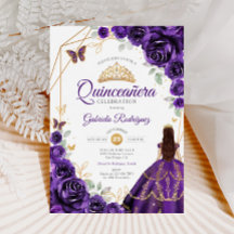 Quinceanera Purple Vestido Floral Dourado