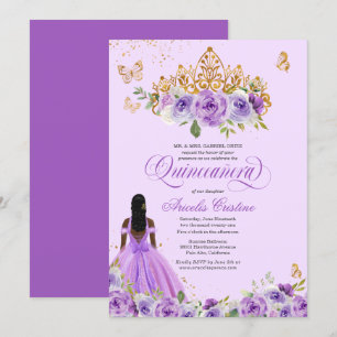 Convites Quinceañera Purple Watercolor Rosa Butterfly