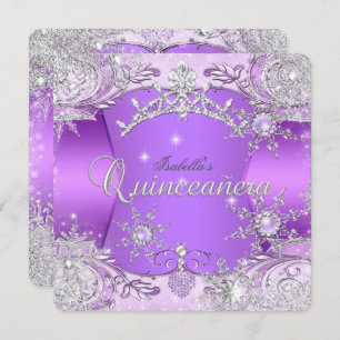 Convites Quinceanera Purple Winter Wonderland Flocos de nev