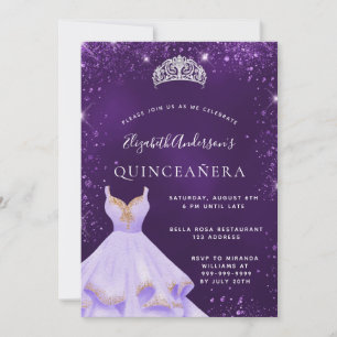 Convites Quinceanera púrpura de pó de tiara