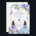 Convites Quinceañera, Púrpura Gêmea E Borboleta Azul<br><div class="desc">EDITABLE Twin Purple E Blue Butterfly Silver Quinceañera Convite Elegante Blue Quinceañera Purple Floral & Silver Crown Butterfly Mexicana Convite Mis Quince 15 Anos,  16 Anos Aniversário</div>