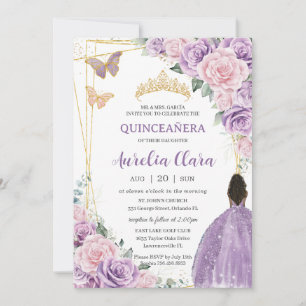 Convites Quinceañera Púrpura Púrpura Castanho-Flor Rosa Sua