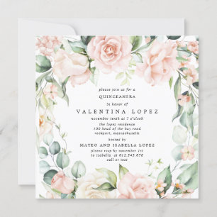 Convites Quinceanera Quadrada Floral Rosa Cor-de-Rosa Esbra