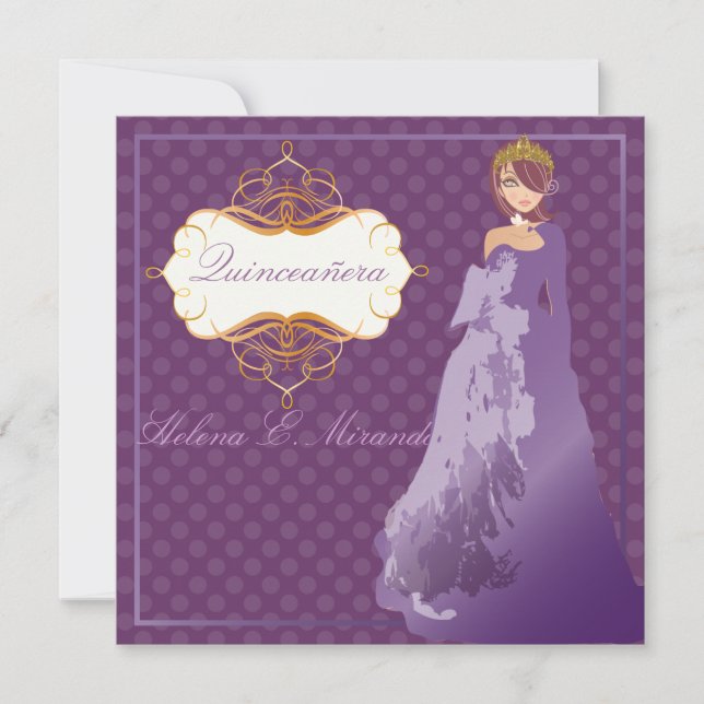 Convites Quinceañera/Quince años princesa/bolinhas (Frente)