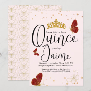 Convites Quinceanera Quince Aquarela Borboletas Rosa Vermel