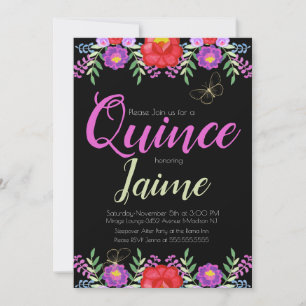 Convites Quinceanera Quince Aquarela Floral Rosa Preto