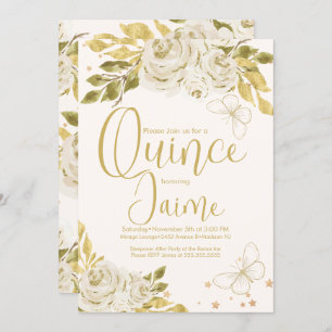 Convites Quinceanera Quince Watercolor Butterflies Ivory