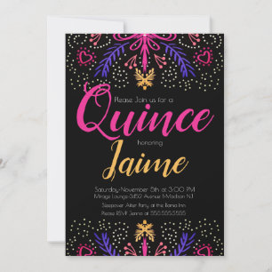 Convites Quinceanera Quinze Anos Diversão Pontilhado Floral
