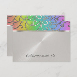Convites Quinceanera Rainbow e Silver Filigree Swirls