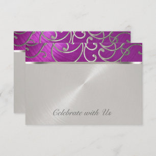 Convites Quinceanera Raspberry e Silver Filigree Swirls