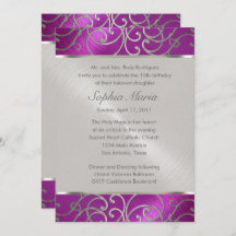 Quinceanera Raspberry e Silver Filigree Swirls