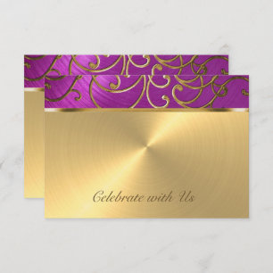 Convites Quinceanera Raspberry Pink Dourado Filigree Swirin